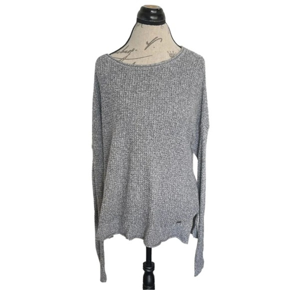 Hollister Womens Sweater Gray Size Medium Roll Neckline Waffle Knit Long Sleeve